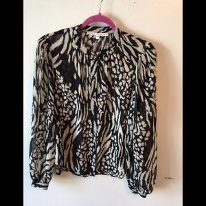 Veronica Beard  Ashlyn silk chiffon black and white animal print blouse